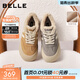 百麗（Belle）撞色厚底板鞋女冬季新款商場(chǎng)同款高幫大頭休閑鞋E6X1DDM5 棕色-毛里 38 (240mm)