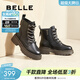 百麗（Belle）時(shí)尚百搭馬丁靴女商場(chǎng)同款休閑舒適牛皮甜酷短靴3NZ40DD4 黑色 38 (240mm)