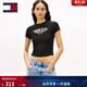 TOMMY JEANS26春夏新款女裝性感辣妹羅紋修身上衣/潮流復古字母短袖T恤 【活力多色】黑色BDS L