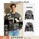 Abercrombie & Fitch【美式復古】大麋鹿圖案絨感毛衣針織衫25秋冬男裝120-5181 黑灰圖案 S (175/92A)