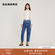 SANDRO秋冬女裝經(jīng)典款法式休閑氣質(zhì)丹寧雙腰拼接藍色長(cháng)款牛仔褲 藍色 36