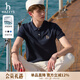 哈吉斯（HAZZYS）男裝 夏款男士上衣純色休閑翻領(lǐng)短袖POLO衫男ASTZE0BBF24 藏青色NV M （170/92A 46）