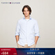 Tommy Hilfiger秋冬男裝彈力府綢商務(wù)休閑通勤細條紋修身長(cháng)袖襯衣襯衫外套 淺藍色C14 M （推薦：130-140斤）
