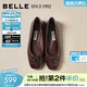 百麗（Belle）【92系列】蝴蝶結牛皮平跟單鞋女26新款商場(chǎng)通勤單鞋H8007AQ6預售 酒紅 37
