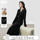 對白黑白撞色優(yōu)雅針織連衣裙女2025冬季新款顯瘦打底內搭毛衣長(cháng)裙 靜謐黑 M