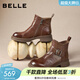 百麗（Belle）黑巧靴抓皺牛皮時(shí)裝靴女冬季新款商場(chǎng)同款切爾西短靴E8P1DDD5 棕色-單里 37 (235mm)