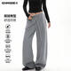 ICH MODE美式休閑褲女春秋新款運動(dòng)衛褲寬松直筒百搭闊腿褲子 灰色 M