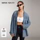 MISS SIXTY牛仔襯衫復古顯瘦百搭女長(cháng)袖寬松中長(cháng)款賽車(chē)風(fēng)印花 中藍 S
