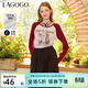 LAGOGO【抗菌】美式撞色插肩袖T恤女拉谷谷春季新款修身印花上衣 紅灰(HR) S