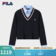 FILA 斐樂(lè )官方女子編織衫2026春季新款時(shí)尚假兩件學(xué)院風(fēng)套頭毛衣 潮汐藍-DB L 170/88A/L