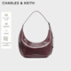 CHARLES&KEITH復古柔軟新月包腋下包斜挎包生日禮物送女友CK2-40782526 Wineberry Red紫紅色 中包