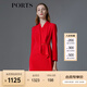 PORTS寶姿春夏新品女裝純色長(cháng)袖連衣裙LM8D014KWB008 火焰紅 XL (10)