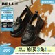 百麗（Belle）復古抓皺牛皮樂(lè )福鞋女26春新商場(chǎng)同款質(zhì)感JK樂(lè )福鞋E9M1DAA6預售 黑色 37 (235mm)