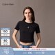 Calvin KleinJeans25夏季女士經(jīng)典字母印花休閑潮流ck辣妹短款短袖T恤上衣