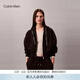 Calvin KleinJeans秋冬女士美式休閑ck寬松抓絨提花織帶連帽開(kāi)衫外套衛衣