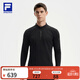 FILA 斐樂(lè )官方男子針織長(cháng)袖衫2025冬季新款健身運動(dòng)加絨半拉鏈長(cháng)T 深黑-BK XL 180/100A/XL