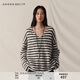 GREEN BELT城野牧境25冬黑白條紋寬松毛衣馬海毛復古V領(lǐng)針織衫