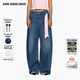 ANN ANDELMAN【李沁同款】深藍色復古破洞做舊闊腿彎刀牛仔褲休閑長(cháng)褲 藍色 24