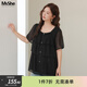 MsShe【波點(diǎn)提花短袖小衫】大碼女裝2025款夏季胖mm分割設計上衣 黑色現貨 2XL