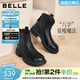 百麗（Belle）復古時(shí)裝靴女冬季新款商場(chǎng)柔軟羊皮舒適粗跟加絨短靴E5S1DDD5 黑色-單里 37 (235mm)