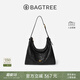 BAGTREE【明星同款】包包樹(shù)圖南頭層植鞣牛皮hobo女包單肩腋下通勤斜挎包 檀黑色-大號 贈斜挎延長(cháng)肩帶 高級小眾