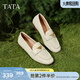他她（TATA）平底樂(lè )福鞋小金豆秋季新款女白色小皮鞋單鞋女 米白 37