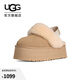 UGG秋季女士包頭厚底LOGO松緊帶休閑懶人毛毛鞋 1113474 MDSD | 芥菜籽色 38