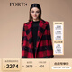 PORTS寶姿秋冬新品女裝長(cháng)袖拼色方格毛呢大衣SM9C030NFF046 深紅色 S (4)