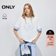 ONLY 2026春季寬松袖口拼接跳色字母純棉假兩件T恤女|126101069