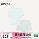 ubras純色舒適柔軟水果全棉家居服睡衣女短袖長(cháng)褲短褲套裝情侶款軟棉棉 【短袖短褲】女款-冰藍綠色 M