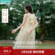 茵曼法式刺繡無(wú)袖掛脖連衣裙2026夏季女裝新品海邊度假沙灘長(cháng)裙子 杏色 M