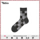 Tabio復古格紋襪子男秋冬透氣含羊毛中筒襪百搭日系男襪ins潮襪 炭黑格紋 均碼 (25-27cm)