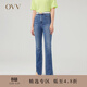 OVV秋冬熱賣(mài)女裝意大利進(jìn)口面料高腰修身開(kāi)衩牛仔喇叭褲 深藍（凈色）A7 29