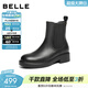百麗（Belle）復古切爾西靴女冬季新款商場(chǎng)同款真皮粗跟休閑短靴E8M1DDZ5 黑色-單里 39