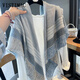 VISTIMAC棉麻大方巾女春秋季格子披肩出游拍照絲巾外搭空調房披肩圍巾兩用 藍灰小格子130大方巾