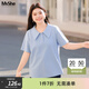 MsShe【珠地棉polo衫】大碼女裝2025夏裝胖mm巨顯瘦短袖T恤女上衣 冰河藍色現貨 4XL