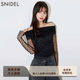 SNIDEL【精英衣櫥】透視薄紗一字領(lǐng)露肩襯衫上衣SWFB244141 黑色 均碼 （F）