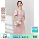 尚都比拉設計感拼接連衣裙夏季高級感氣質(zhì)百褶裙小個(gè)子中長(cháng)裙子 粉陶色 XL
