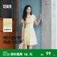 森馬（Semir）連衣裙女荷葉邊V領(lǐng)溫柔少女感2025夏季新款肌理碎花裙小清新 黃色調00333 M