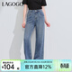 LAGOGO【100%天絲】透氣柔軟薄牛仔褲女拉谷谷夏季新款顯瘦直筒褲 深牛仔藍(N2) S