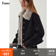 fano studios范洛Fano 復古加厚麂皮短外套2025冬季設計可拆卸毛領(lǐng)棉服夾克女 黑色（夾棉） XL