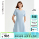 朗姿【三醋酸Basic衣櫥】短裙法式中長(cháng)款黑色連衣裙高級感夏新款 天藍色 M