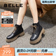 百麗（Belle）時(shí)尚系帶馬丁靴女商場(chǎng)同款舒適牛皮甜酷短靴B9T1DDD4 黑色-單里 36 (230mm)