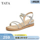 他她（TATA）絕美坡跟涼鞋女外穿一字帶時(shí)裝涼鞋秋季新款7UA03BL4 銀色 36