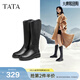 他她（TATA）黑色V口長(cháng)筒靴女英倫加絨抗寒高筒靴騎士靴冬季G5JA1DG2 黑色（單里） 35