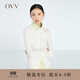OVV春夏熱賣(mài)女裝翻領(lǐng)撞色桑蠶絲棉質(zhì)混紡長(cháng)袖針織開(kāi)衫外套 米白鑲拼08 L
