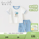 戴維貝拉（DAVE＆BELLA）男童五分褲套裝休閑兒童衣服薄款夏裝寶寶t恤兩件套新款童裝 米白【現貨】 120 cm（建議身高110-120cm）