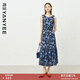 顏域藍色碎花背心連衣裙女2025新款早秋收腰顯瘦女士法式復古長(cháng)裙 藍花 M