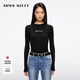 MISS SIXTY2025秋季新款針織衫女圓領(lǐng)修身羊毛桑蠶絲混紡提花上衣 黑色 S