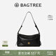 BAGTREE【明星同款】包包樹(shù)奶盒包頭層植鞣牛皮單肩腋下包斜挎包hobo包女 檀黑色-中號 高級小眾生日禮物女